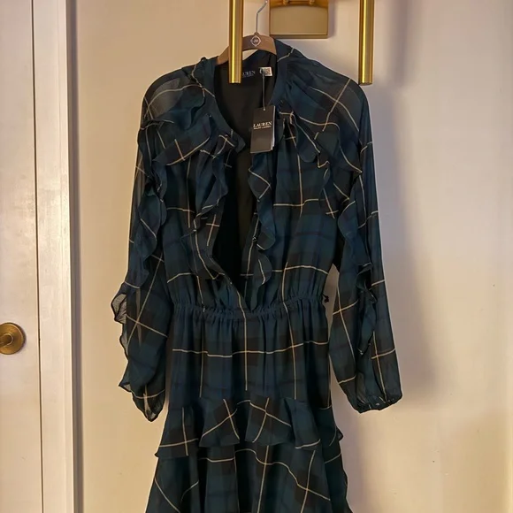 ralph lauren green plaid dress Ralph Lauren Christmas Bow Dress- Green main image 0
